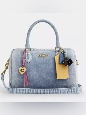 Rowan Satchel Bag In Loved Denim With Charms medium